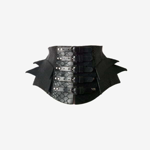 0770 Python Laser Gegraveerde en Gesneden Zwart Leren Taille Corset Riem